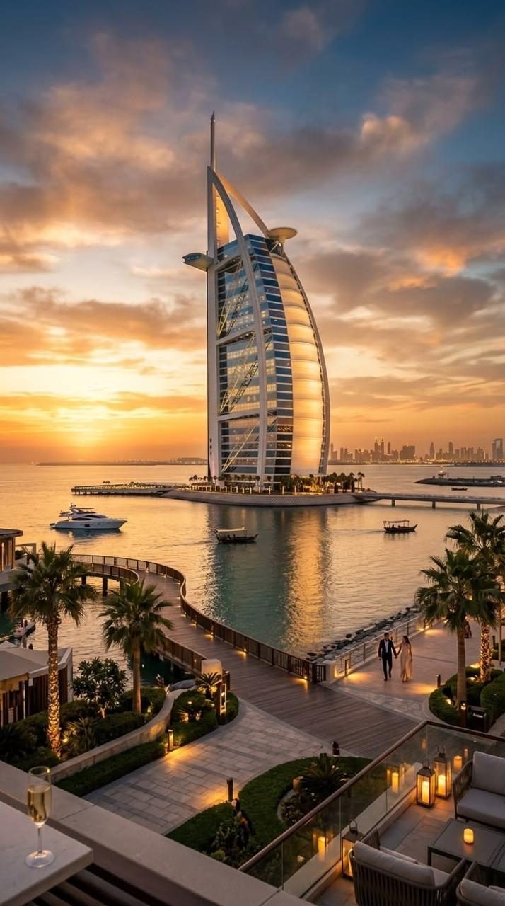 Burj Al Arab de Dubái al atardecer